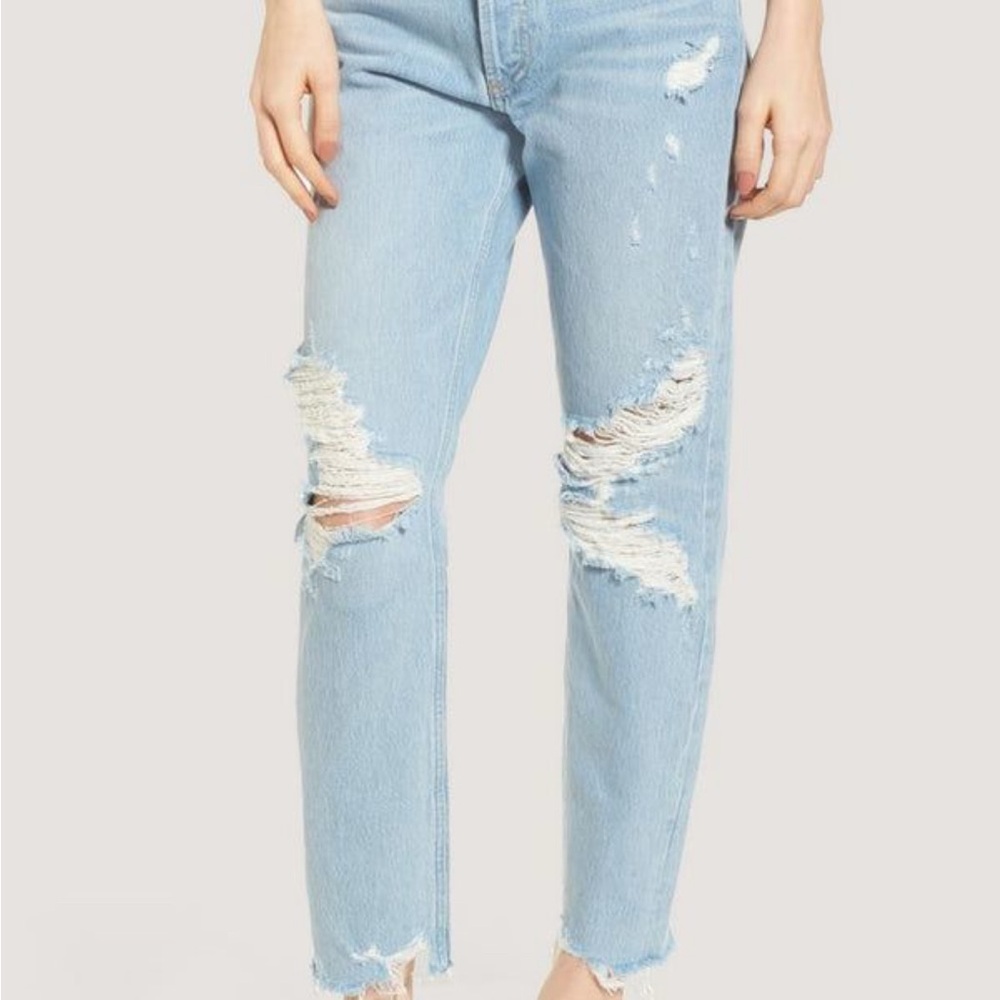 AGOLDE Light Blue Distressed Women's Straight Leg Jeans